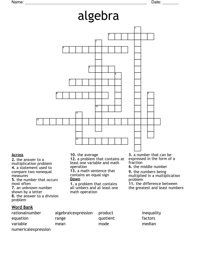 algebra Crossword