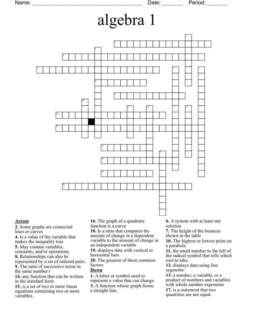 algebra 1 Crossword