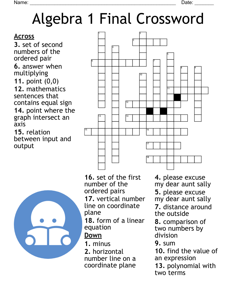 Algebra 1 Final Crossword 
