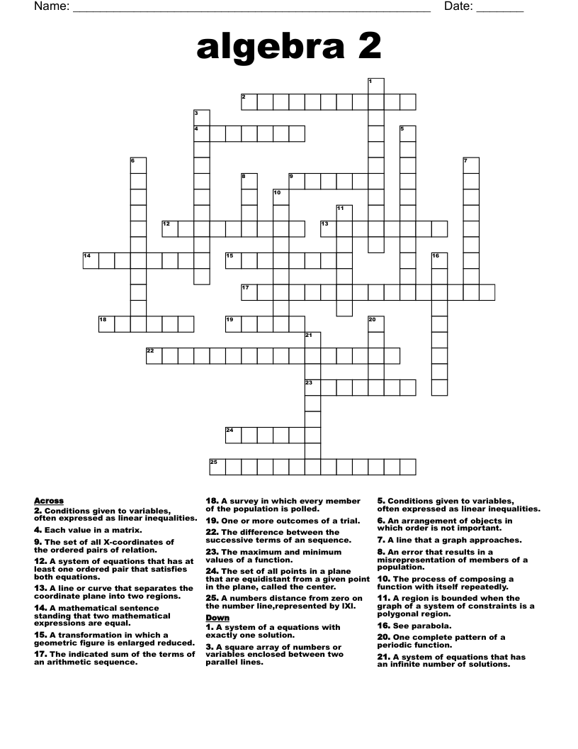 algebra 2  Crossword