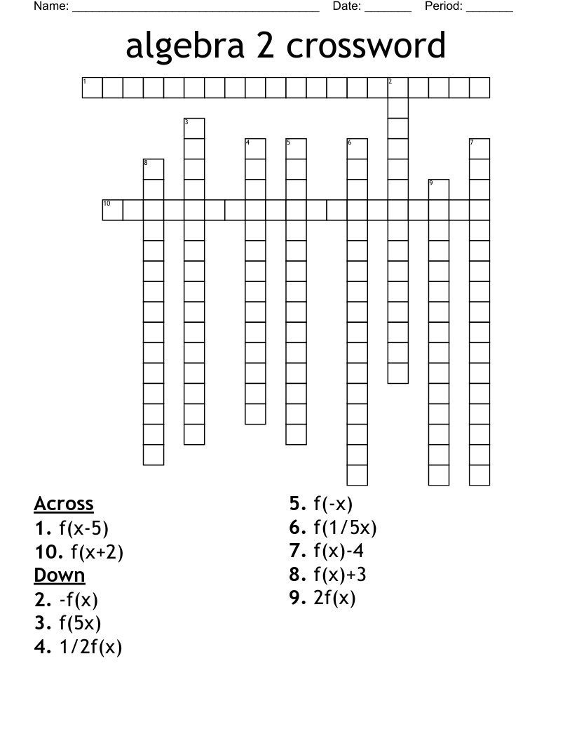 algebra 2 crossword 