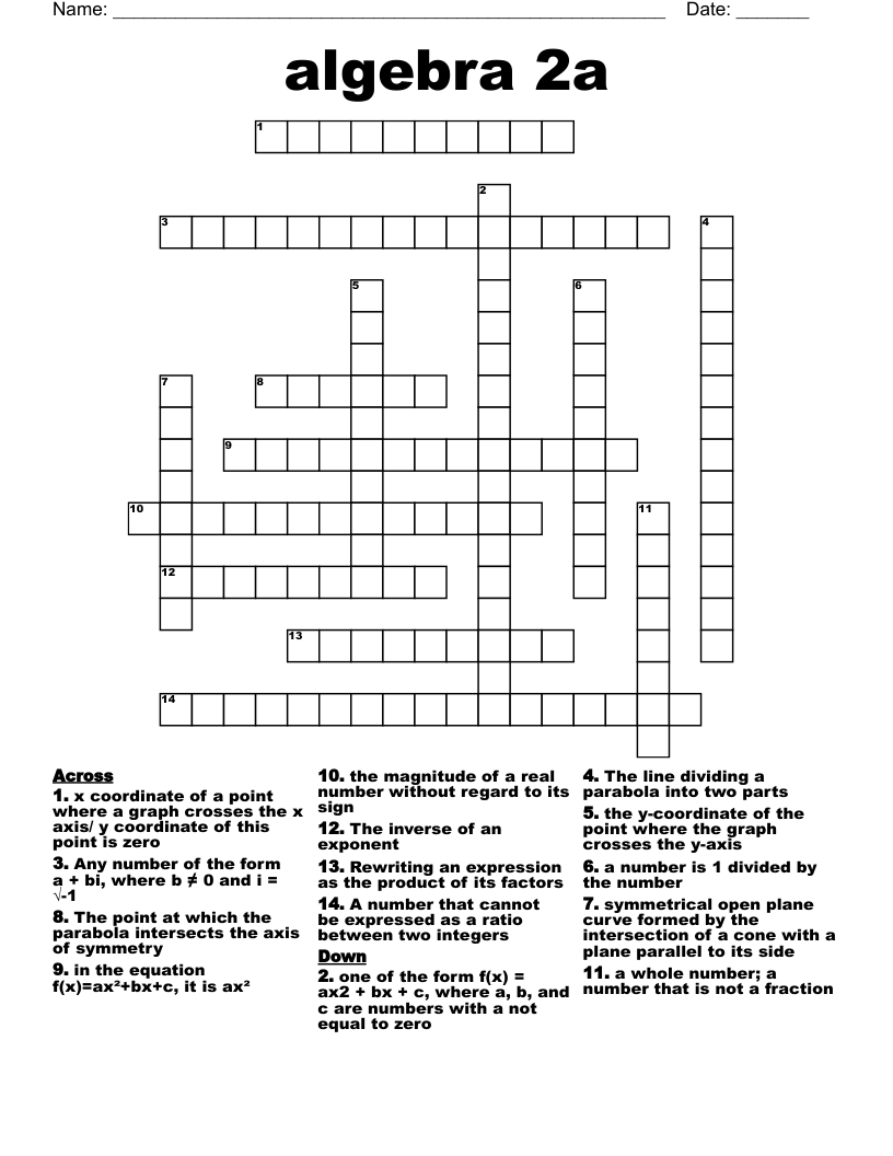 algebra 2a Crossword