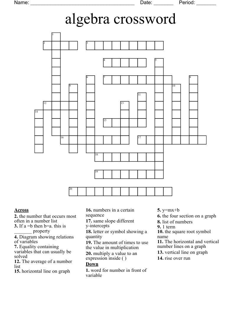 algebra crossword