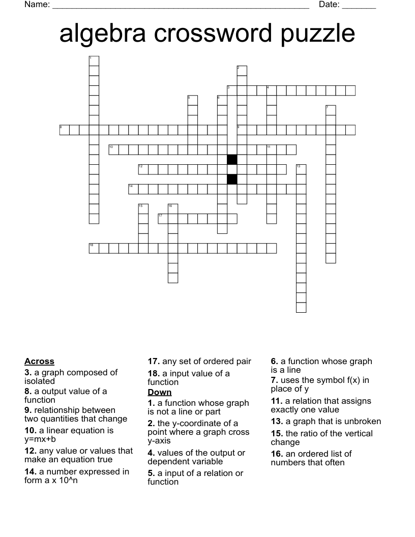 algebra crossword puzzle