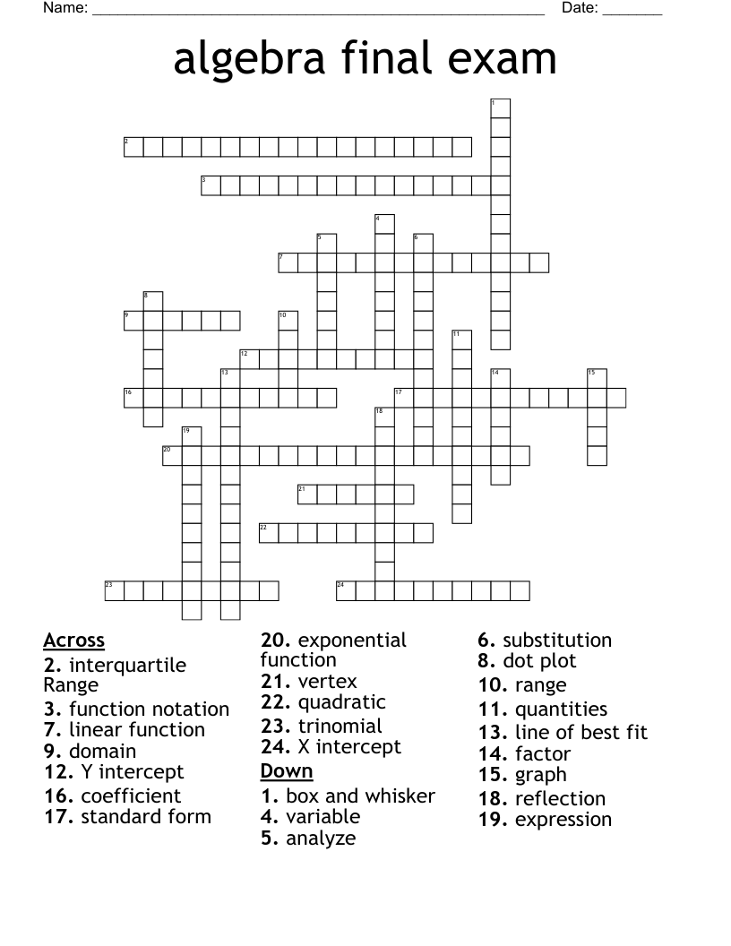 algebra final exam Crossword