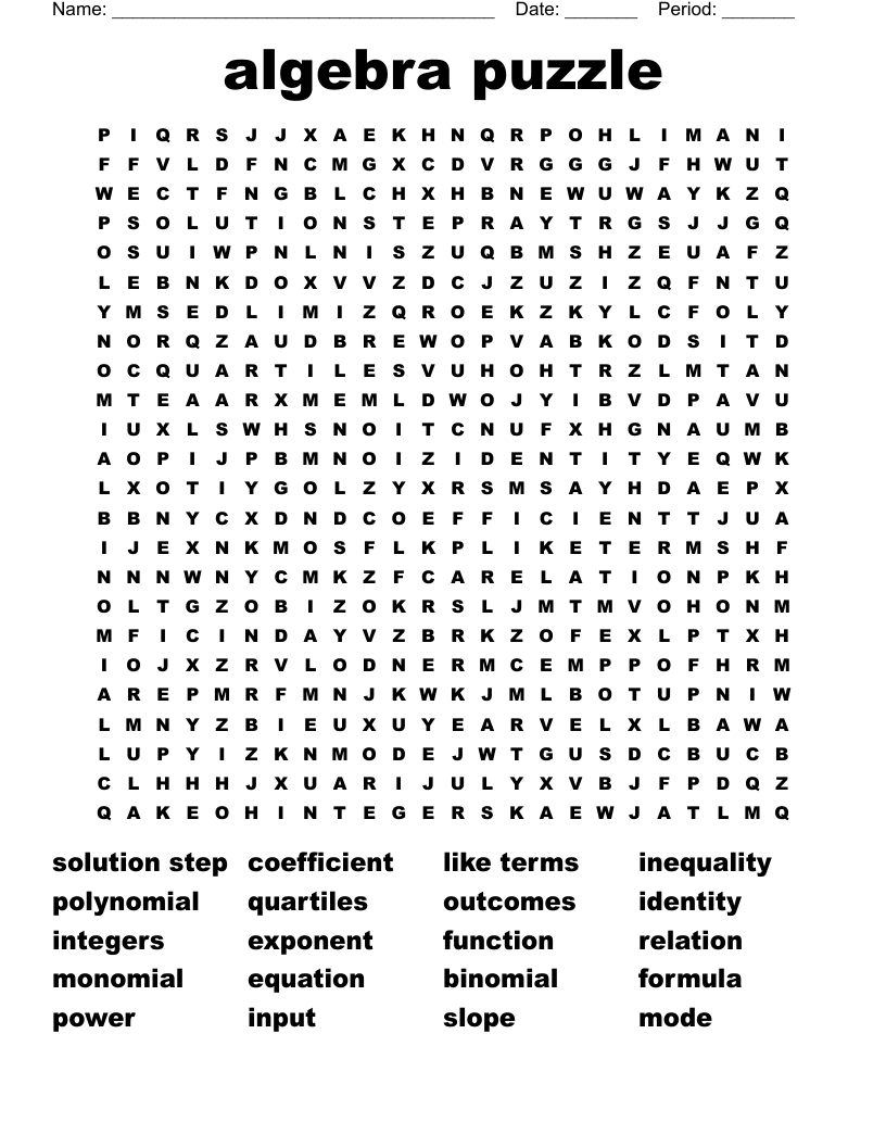 algebra puzzle Word Search