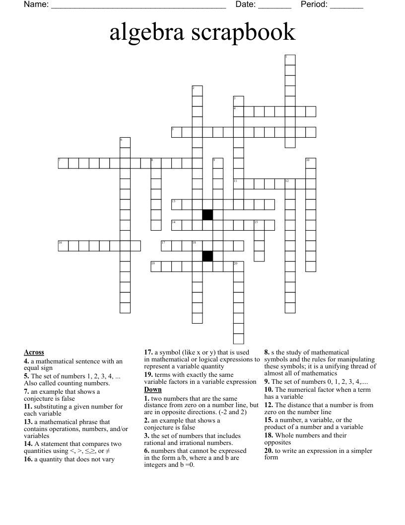 algebra scrapbook Crossword