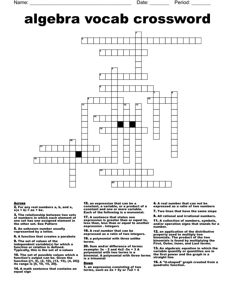 algebra vocab crossword