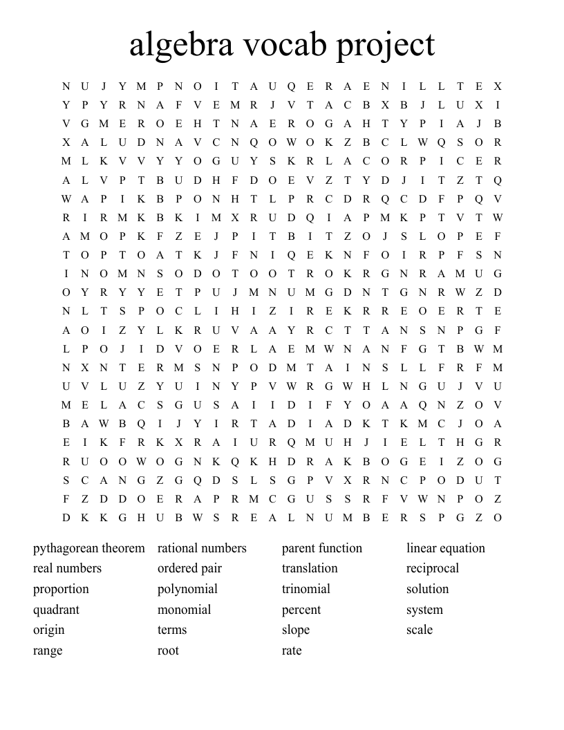 algebra vocab project Word Search