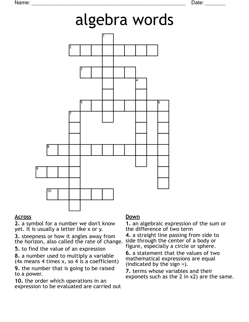 algebra words Crossword