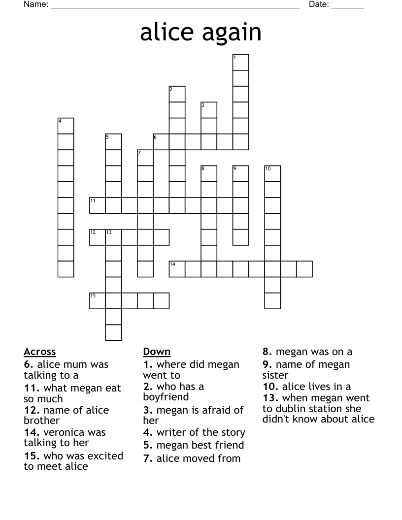 alice again Crossword