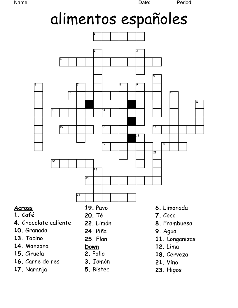 alimentos españoles Crossword