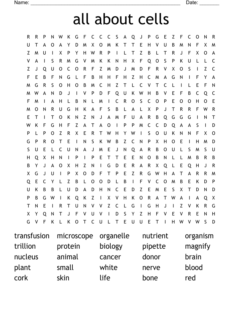 all about cells Word Search
