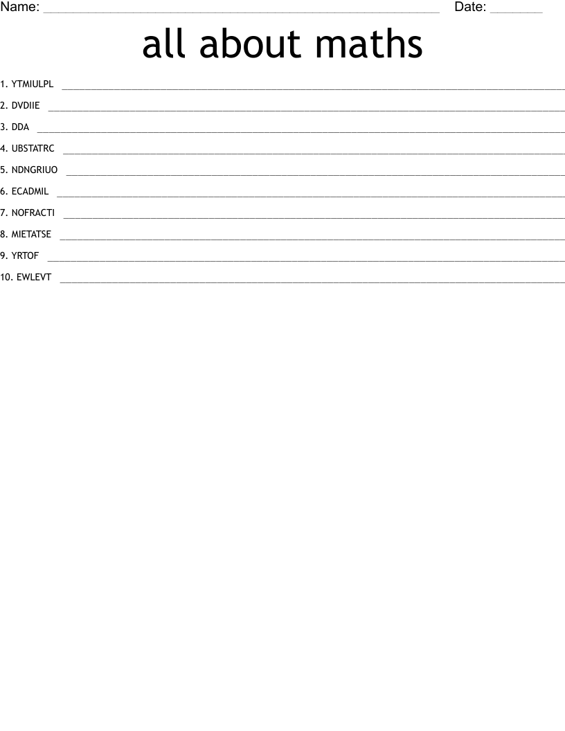 all about maths Word Scramble