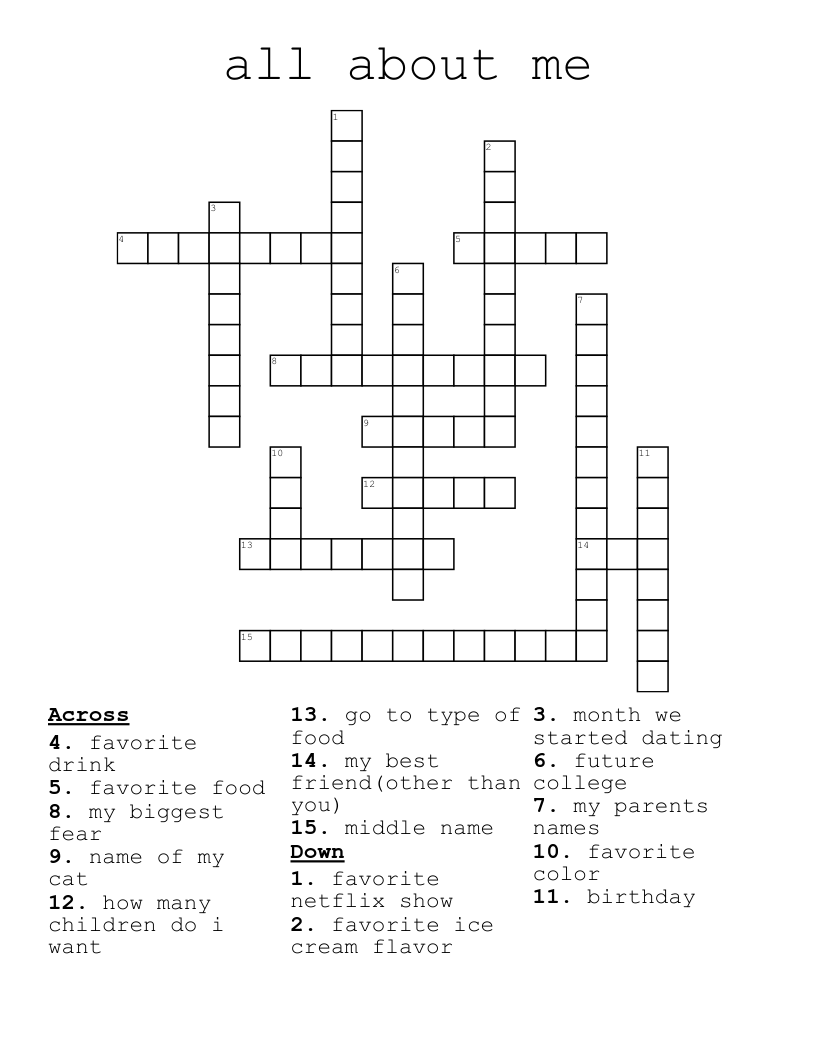 all about me  Crossword