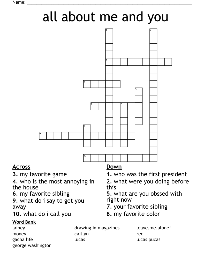 all about me and you Crossword