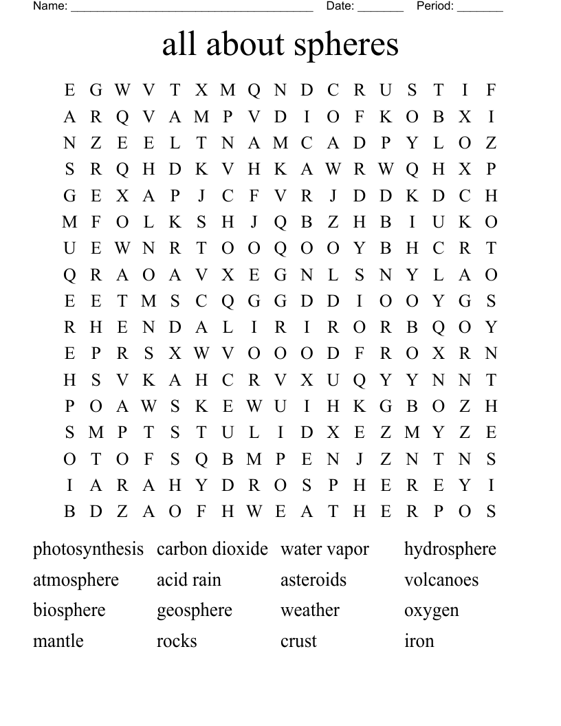 all about spheres Word Search