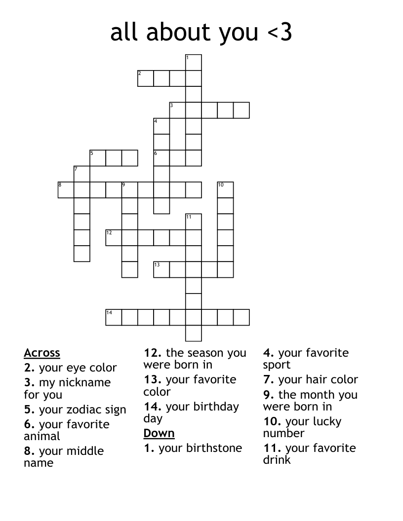 all about you <3 Crossword