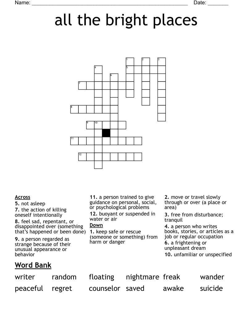 all the bright places Crossword