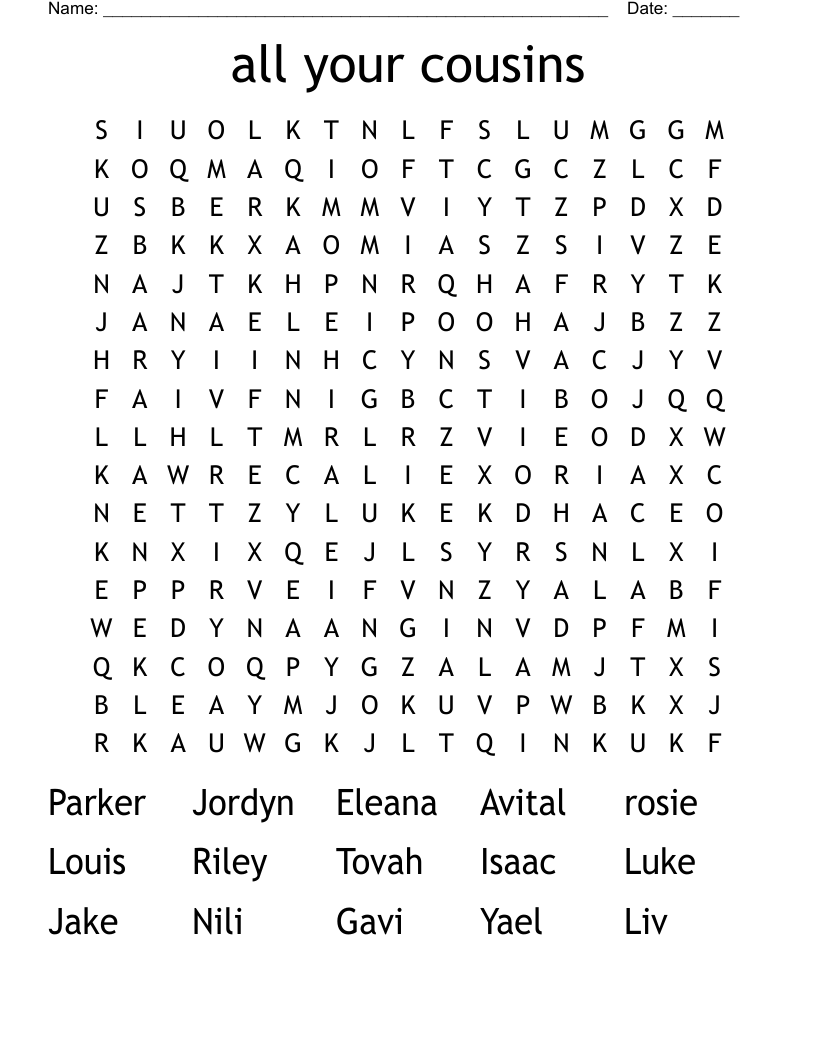 all your cousins Word Search