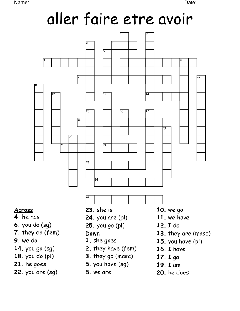 aller faire etre avoir Crossword