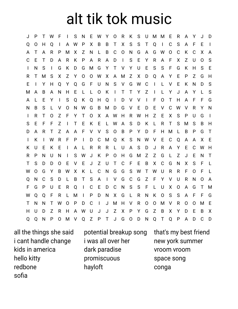 alt tik tok music  Word Search