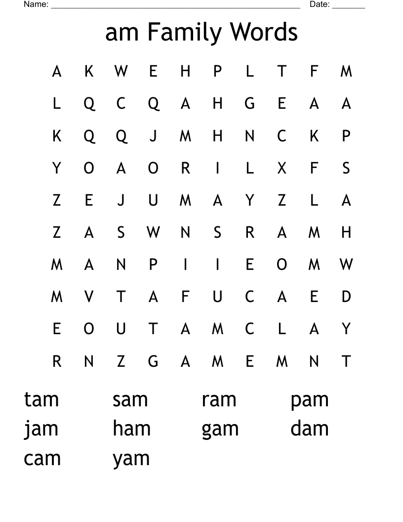 am Family Words Word Search