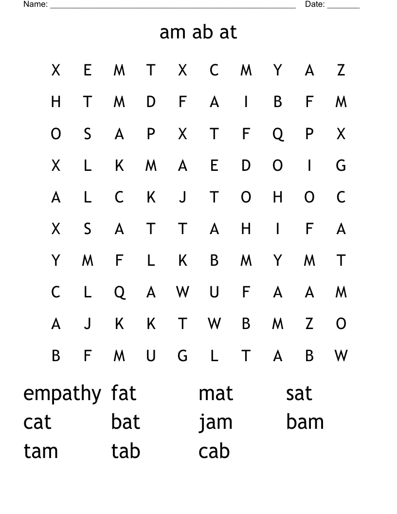 am                    ab                      at Word Search