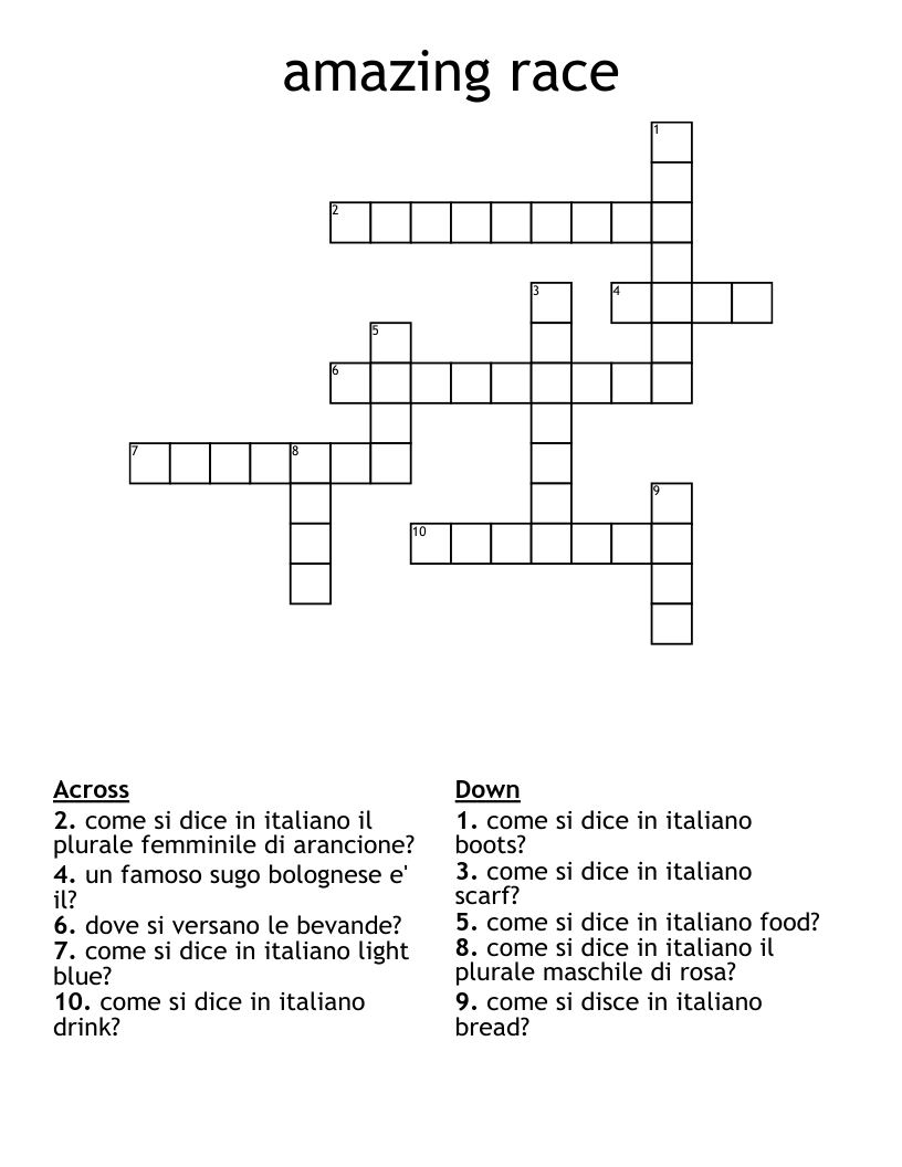 amazing race Crossword