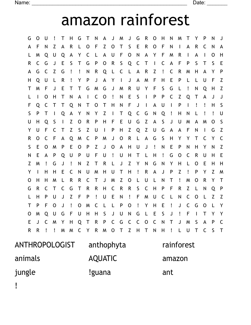 amazon rainforest Word Search