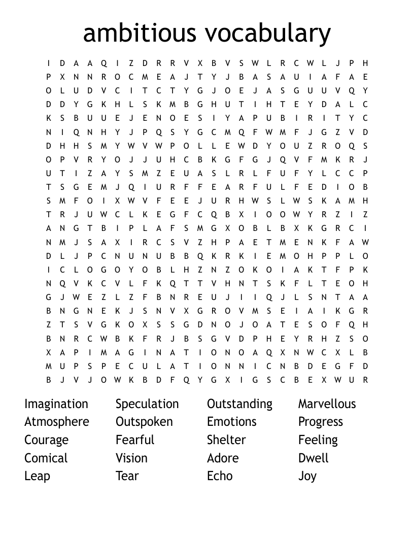 ambitious vocabulary Word Search