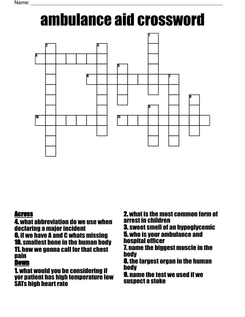 ambulance aid crossword 
