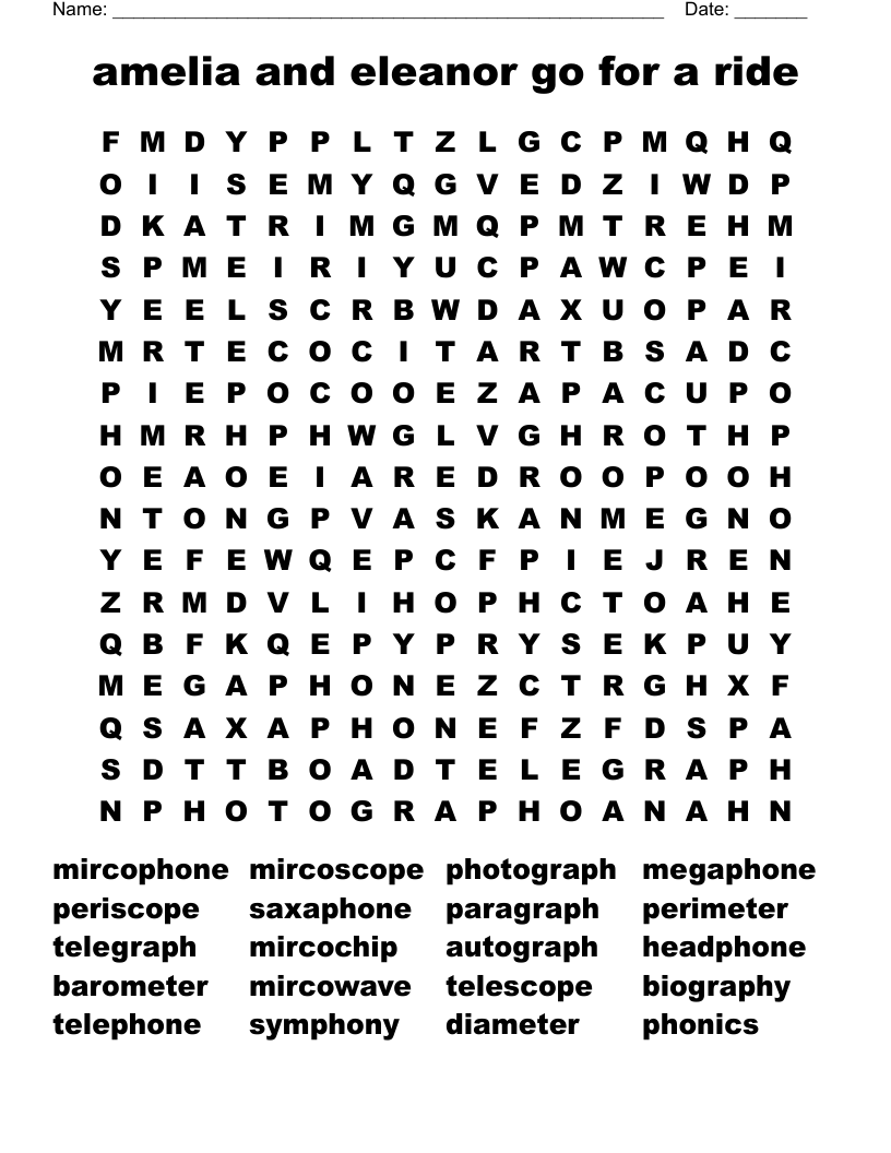 amelia and eleanor go for a ride Word Search