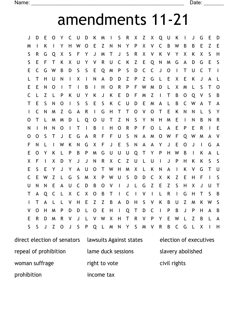 amendments 11-21 Word Search