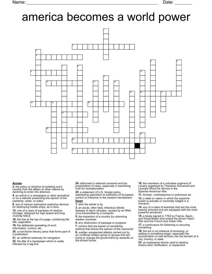 america becomes a world power Crossword