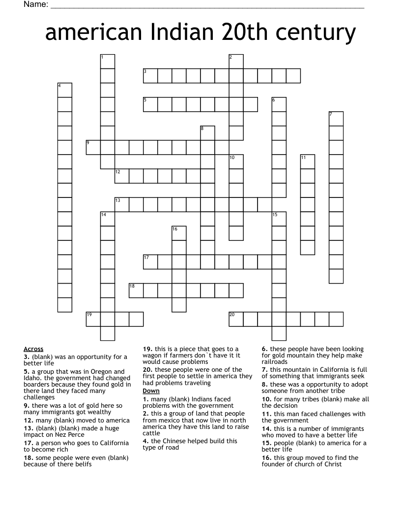 american Indian 20th century  Crossword