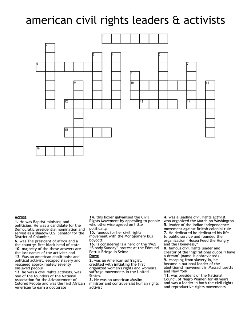 american civil rights leaders & activists Crossword