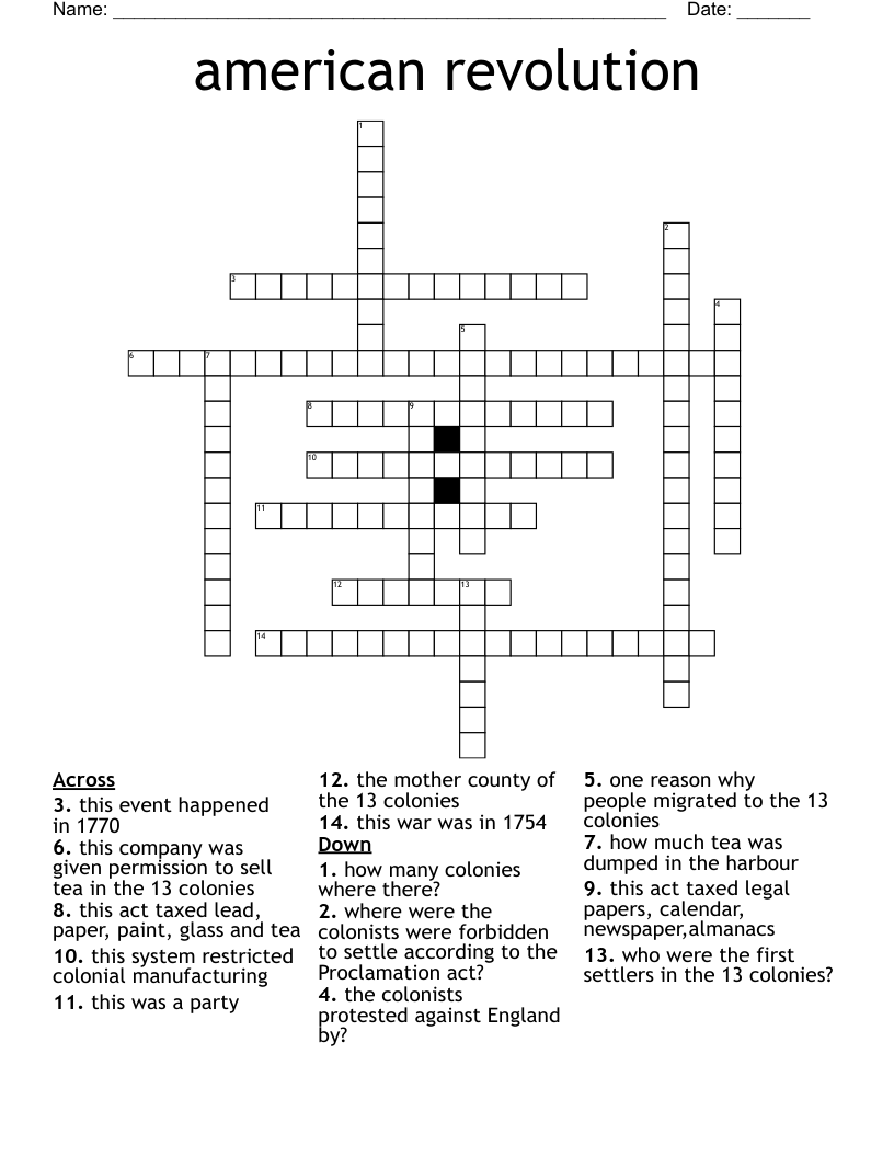 american revolution  Crossword