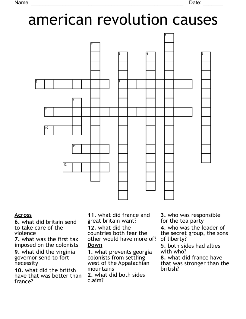 american revolution causes Crossword