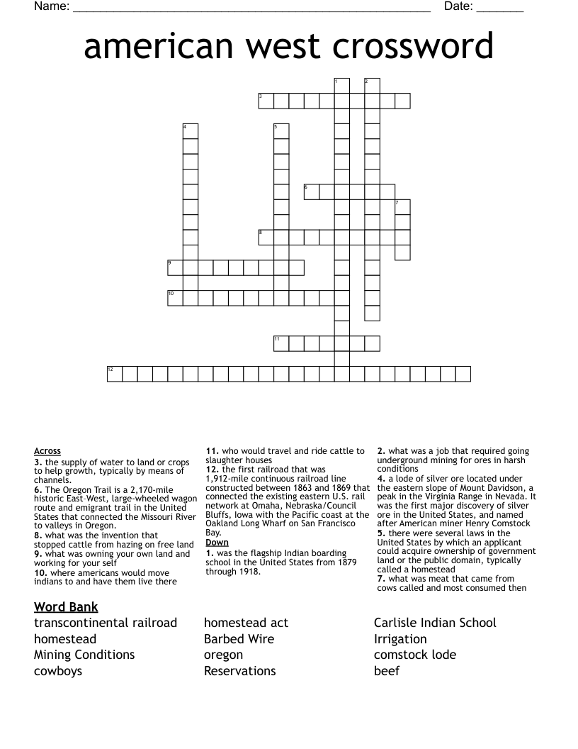 american west crossword