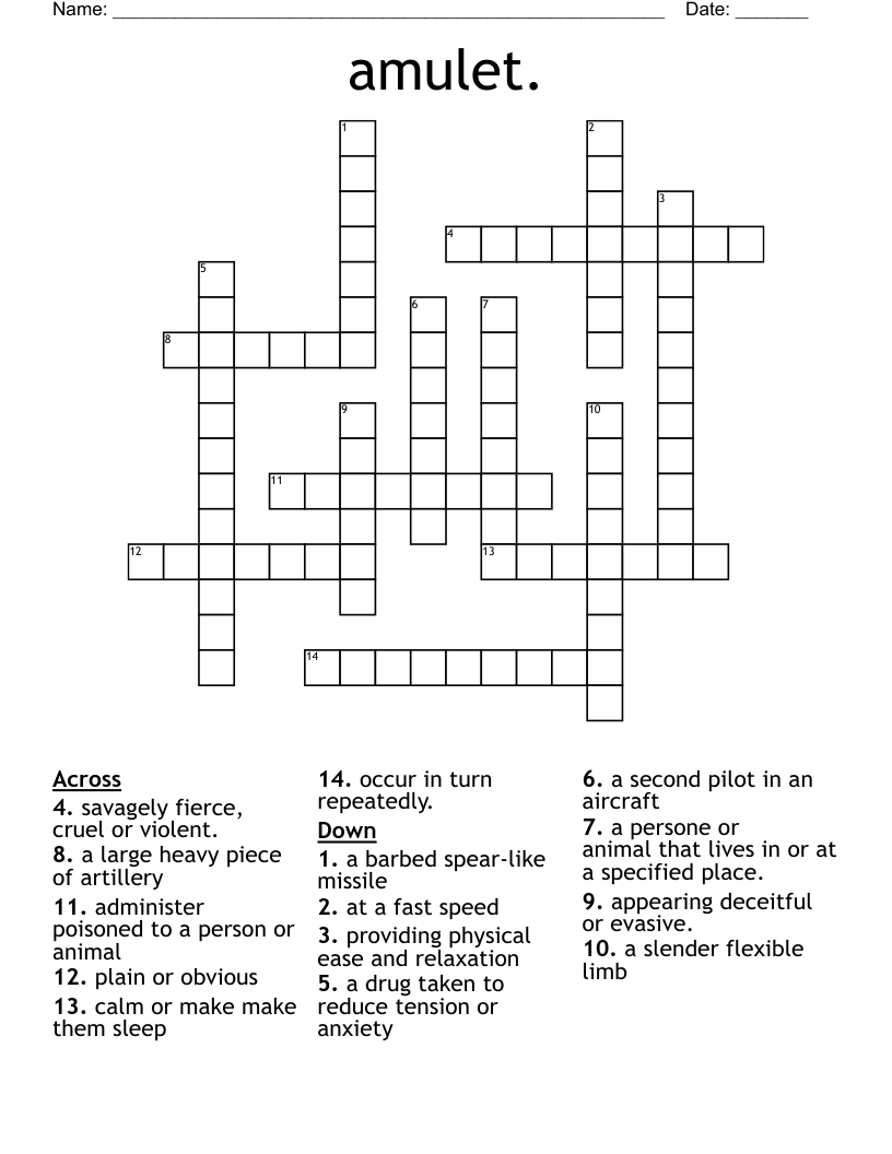 amulet. Crossword