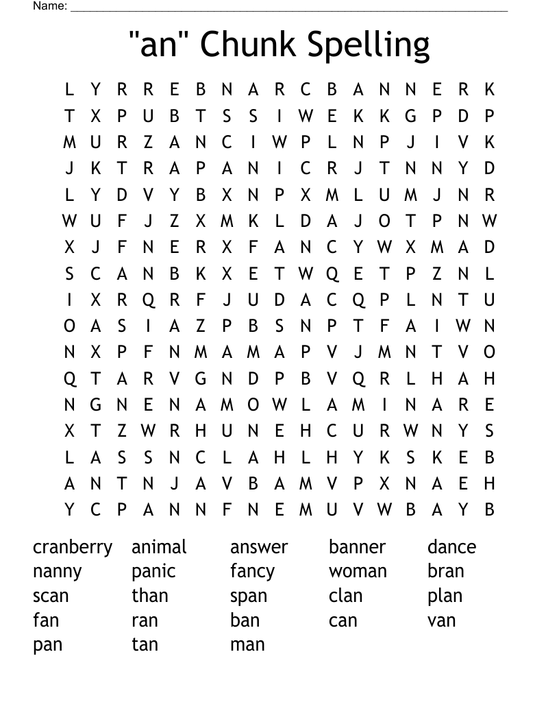 "an" Chunk Spelling Word Search