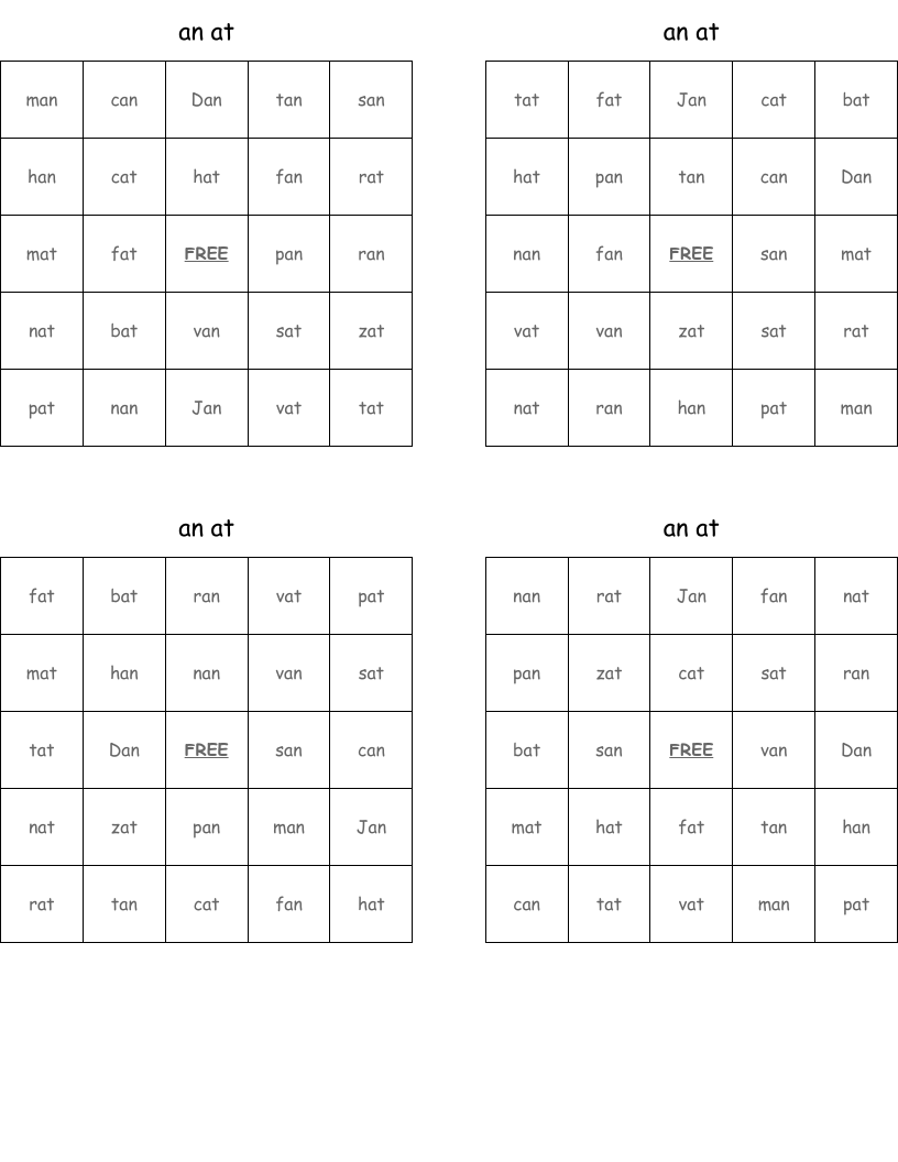 an at  Bingo Cards