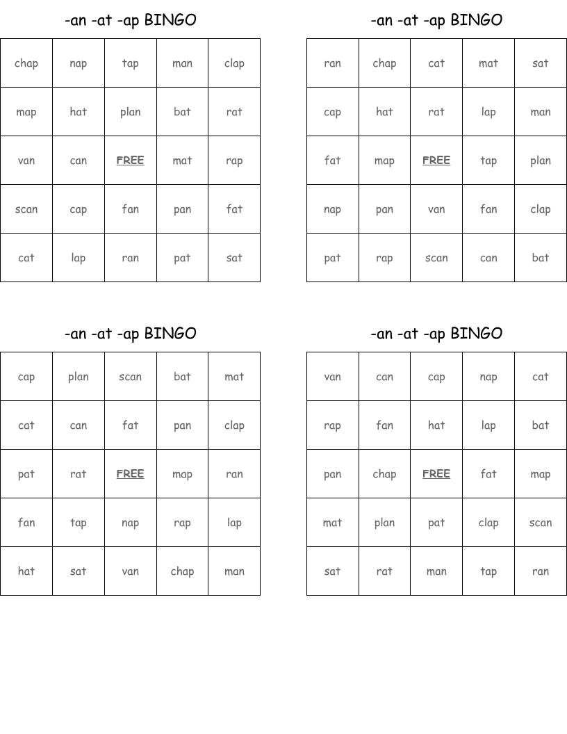 -an -at -ap BINGO