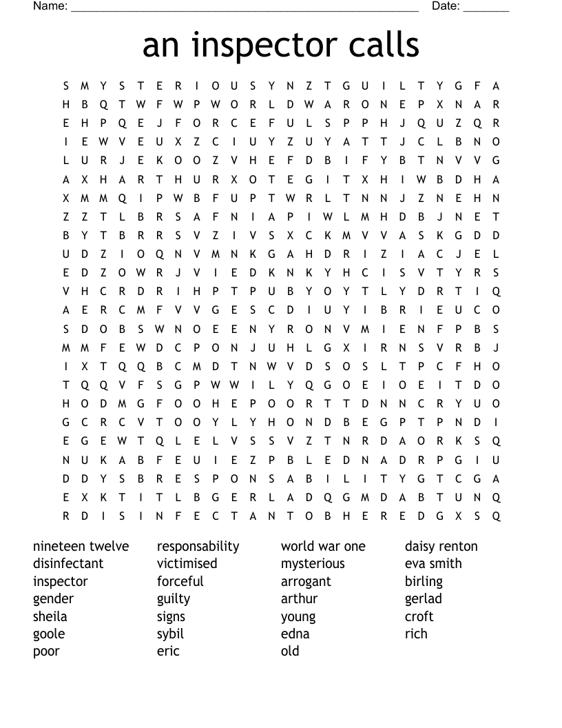 an inspector calls Word Search