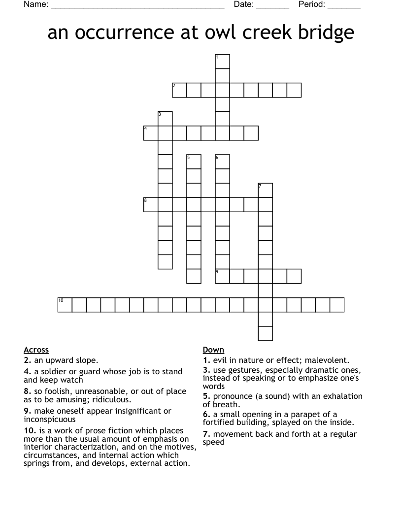 an occurrence at owl creek bridge   Crossword