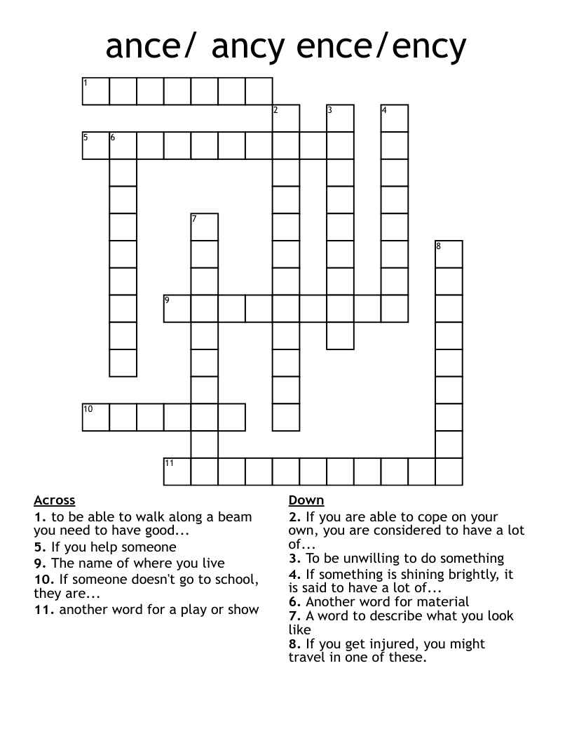 ance/ ancy  ence/ency Crossword
