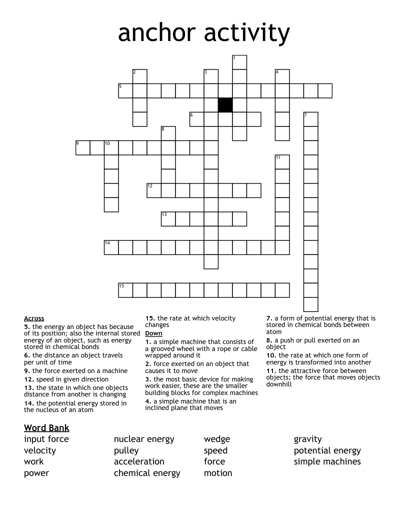 anchor activity Crossword