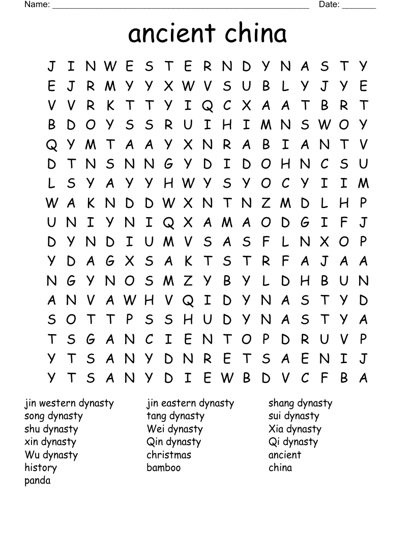 ancient china Word Search