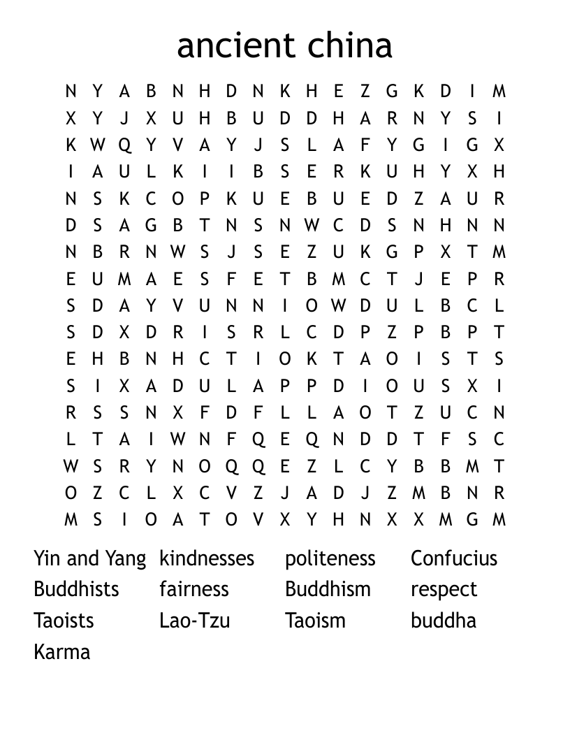 ancient china Word Search